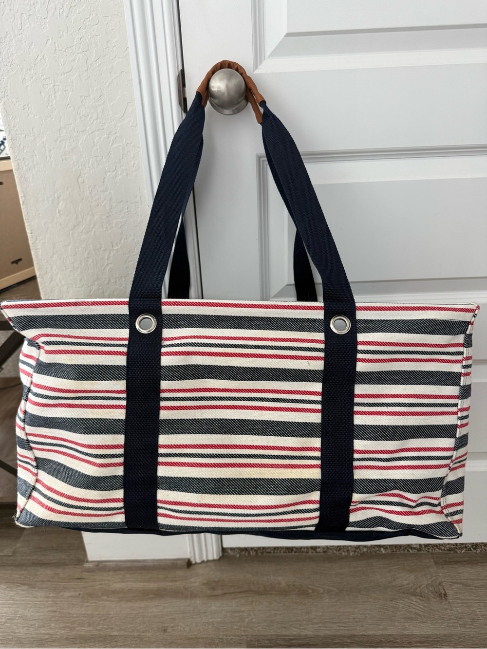 thirty-one Red, Navy, and White Striped Large Utility Tote